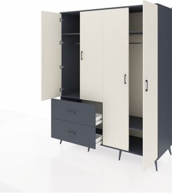 Resim Kronos Gardrop 4 Raflı 2 Çekmeceli 2 Askılı 176x59x221 Antrasit-aytaşı/antrasit Aytaşı/antrasit 