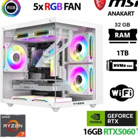 Resim Xaser Cube X100 Ryzen 7 5700X 32GB Ram 1tb M.2 Nvme SSD 16GB RTX5060 Ti Beyaz Masaüstü Oyuncu Bilgisayarı 