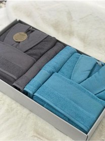 Resim Özdilek Colormix Aile Bornoz Seti Koyu Gri Koyu Turkuaz Koyu Gri 