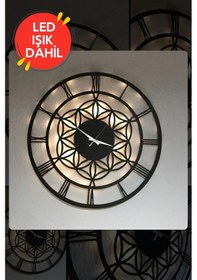 Resim Led Işıklı Çiçek Duvar Saati Sessiz Dekoratif Modern Siyah Ahşap Siyah 