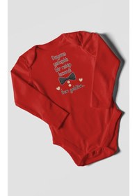 Resim Morivokids Dayıya Özel Uzun Kollu Bebek Body %100 Pamuk Kırmızı 