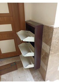 Resim KASER 3 KAPAKLI KAHVE KREM METAL AYAKKABILIK Kahverengi - Krem 