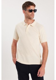 Resim Tudors Erkek Slim Fit Dar Kesim Pamuklu Yumuşak Dokulu Serin Tutan Kumaş Düz Pike Polo Yaka Tişört-34952 Sarı 