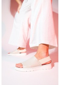 Resim Luvishoes Londoi Bej Cilt Hakiki Deri Lastikli Kadın Sandalet Bej 