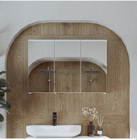 Resim Banyo Dolabı Kulpsuz 3 Kapaklı Mdf 90 Cm Aynalı Banyo Üst Dolabı Mat Beyaz 