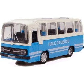 Resim Sunman Oyuncak Metal Halk Otobüsü Pilli Sesli Işıklı Çek Bırak Özellikli Mavi Halk Otobüsü 15 cm 