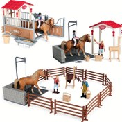Resim Ahır ve Binicilik Sahnesi ile Lüks Çiftlik Oyun Seti - Dayanıklı PVC, Binici, Atlar, Çit ve Aksesuarlar Dahil - Erkek ve Kız Çocukları için İdeal Noel Hediyesi, Kovboy Aksesuarları 