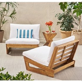 Resim Conforlove Bahçe Balkon Masif Kestane Ahşap Koltuk Takımı 2+1+1+Orta Sehpa Krem 