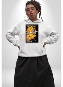 Resim Zenitsu Agatsuma Anime Kadın Erkek Beyaz Kapüşonlu Sweatshirt Hoodie Beyaz 