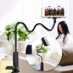 Resim Evrensel 360° Dönebilen Telefon Tutucu Standı, Esnek Boynuz, Plastik Malzeme, Çift Klemens ve Spiral Taban ile, Yatak Başında ve Masa Kullanımı için, Akıllı Telefonlar ve Tabletler ile Uyumlu 