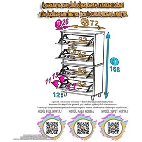 Resim Eliusta Berry Ceviz 8 Raflı 4 Düşer Kapaklı Ayakkabılık 72 Cm Genişlik X 168x26 Cm Ayakkabılık Ceviz 