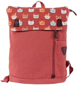 Resim Kedi Desenli Laptop Sırt Çantası, Pembe, 30x18x42 cm, 15 inch, Su Geçirmez Kanvas, Vintage Tasarım 