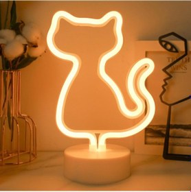 Resim Neon Led Kedi Lamba Dekoratif Masaüstü Gece Lambası Usb & Pilli 