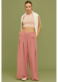 Resim Sementa Volanlı Bol Kesim Krep Pantolon - Pembe Pembe 