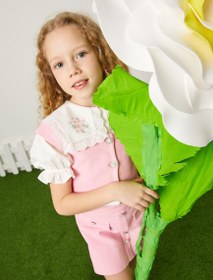 Resim Kız Çocuk Yelek Crop Tüvit İnci Detaylı Düğmeli 
