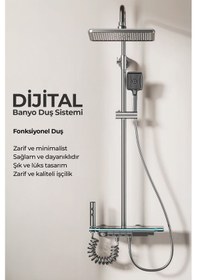 Resim Robo A80015 Yeni Nesil Ambiyans Işıklı Led Göstergeli Dijital Duş Sistemi Gri 