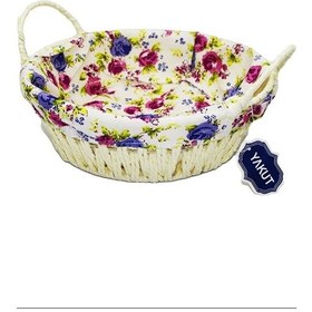 Resim Renkli Bezli Yuvarlak Ekmek Sepeti Hasır Royaleks-8820 Çok Renkli 