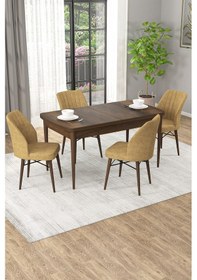 Resim Arel Barok Desen 80x132 Açılabilir Mdf Masa Yemek Odası Takımı, Mutfak Takımı 4 Adet Sandalye Barok Masa - 4 Cappuccino - Ceviz Ayak 