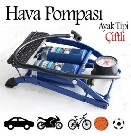 Resim Badem10 Ayak Tipi Hava Pompası Göstergeli Çift Hava Depolu Teker Araç Bisiklet Top Pompası 