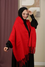 Resim Mim Eşarp Çift Taraflı Düz Renk Kışlık Omuz Şalı Kırmızı 