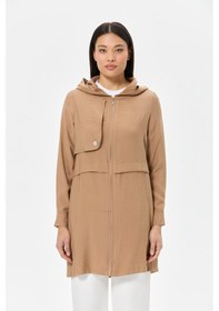Resim Esswaap Aller Detaylı Kapişonlu Fermuar Kapamalı Giy Çık Tunik Camel CAMEL 