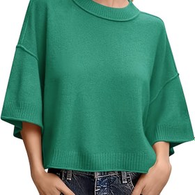 Resim Kadınlar İçin Yazlık Yedi Sekiz Kollu Kazak, Yuvarlak Yaka Hafif Üst 