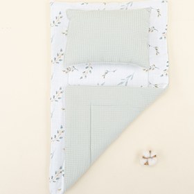 Resim Alt Açma Matı ve Yastık - Çift Taraflı - Açık Yeşil Petek - Yapraklar 