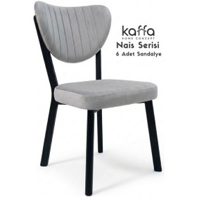 Resim Kaffahome Nais Serisi Modern , Metal İskelet Ergonomik Yemek Odası Ve Mutfak Sandalyesi - Babyface Kumaş 6 Adet Gri 