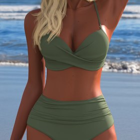 Resim Kadınlar İçin Tek Renk Sert Göğüs Kalıplı Seksi Bikini Mayo Takımı 