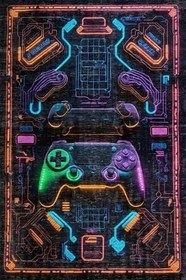 Resim Rever Şönil Oyuncu Odası Halısı Kaymaz Pamuk Tabanlı Yıkanabilir Antibakteriyel Gamer, Gaming Halısı 200x250 