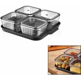 Resim MegaSepet 4 Bölmeli Akrilik Pratik Sızdırmaz Kapaklı Tepsili Kahvaltılık Seti 