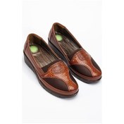 Resim Büyük Numara Hakiki Deri Kadın Günlük Ortopedik Ayakkabı Taba Yan Streçli-3511 Taba 