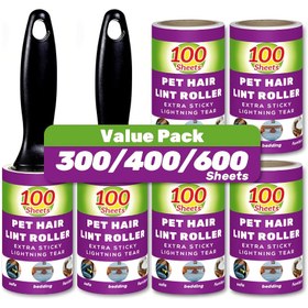 Resim 300/400/600 Yaprak Tüy Toplama Rulosu, Evcil Hayvan Tüyü Temizleme Rulosu, Yapışkanlı Tüy Toplama Rulo Yedekleri, Kolayca Kopan Yapışkan Tüy Toplama Rulosu, Mobilya, Halı ve Kıyafetler İçin Taşınabilir Tüy Toplayıcı, Köpek ve Kedi Tüylerini Kolayca Çıkarır, 100 Yaprak/Rulo 