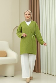 Resim MODAQU Yandan Bağlamalı Buklet Kumaş Kimono - Yağ Yeşili 