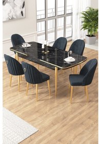 Resim Canisa Edaf Serisi 80x132 Açılabilir Siyah Mermer Desen Mutfak Masa Takımı 6 Antrasit Sandalye Gold Detay Masa Siyah Mermer Sandalye Antrasit Gold Ayak 