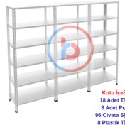 Resim RafBurada 6 Katlı 3'lü Galvaniz Çelik Raf - Depo, Arşiv, Kiler, Dosya, Market Rafı 31x75 cm-200 cm-0.70 mm 
