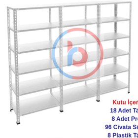 Resim RafBurada 6 Katlı 3'lü Galvaniz Çelik Raf - Depo, Arşiv, Kiler, Dosya, Market Rafı 31x75 cm-200 cm-0.70 mm 