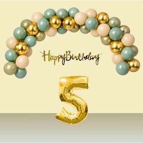 Resim 5 Yaş Retro Gold Kromgold Küfyeşili Kumbeji Balon Happy Birthday Banner Gold Rakam Doğum Günü Süsü Çok Renkli 