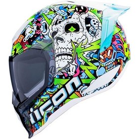 Resim Icon Ultraflite Doodle 3 Mıps Kapalı Motosiklet Kaskı Beyaz Mavi Yeşil 