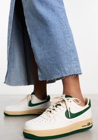 Resim Nike Air Force 1 '07 Unisex Leather Hakiki Deri Sneaker Ayakkabı Beyaz Yeşil Swoosh 