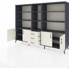 Resim Hyperion Dolap 11 Raflı 3 Çekmeceli 4 Kapaklı 220x44x163 Antrasit Antrasit-aytaşı 
