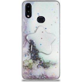 Resim CaseArt Samsung Galaxy A10s Kapak Mermer Desenli Pop Socketli Silikon Kılıf - Beyaz 