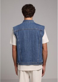 Resim Colin's Colins Oversize Fit Klasik Yaka Düğmeli Astarsız Erkek Mid İndigo Denim Yelek Cl1080323 Q1.v1 Dn44914 Denim 