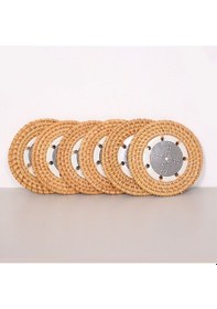 Resim Labirent 6'lı Doğal Rattan Ve El Yapımı Seramikli Bardak Altlığı Diğer 