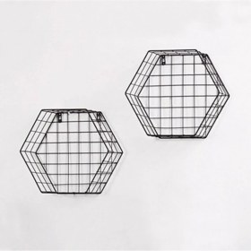 Resim Wess Dizayn Altıgen Metal Duvar Rafı 2 ‘li Çiçeklik WD-252 