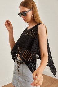 Resim Olalook Kadın Siyah Ajurlu Crop Bolero Triko Bluz BLZ-19002687 