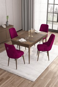 Resim Canisa Are Serisi 80x132 Mdf Açılabilir Barok Ahşap Desen Masa Takımı Ve 4 Mürdüm Sandalye 