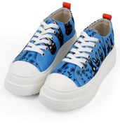 Resim Dogo Kadın Vegan Mavi Kalın Taban Sneakers - Line of Rabbits Tasarım 