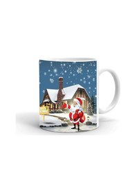 Resim Yılbaşı Noel Baba Baskılı Seramik Beyaz Kupa Beyaz 