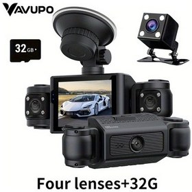 Resim Xuweiwei Vavupo 4 Kanallı Araç Kamerası 32g Kart 1080p Hd Gece Görüşü Döngü Kayıt Acil Kilit Ips Ekran 